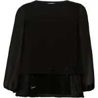 Sheego Longbluse , Damen, Gr. 54, schwarz, 100% Polyester, Besatz:100% Polyester, unifarben, Rundhals, Blusen Longbluse