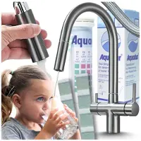ARI Slender 3-Wege Küchenarmatur Graphit Anthrazit Mit Ausziehbrause, Filterwasser-Auslauf, 360° Drehbar, Messing, 2 Hebel