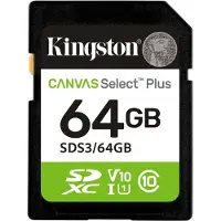 Kingston Technology 64GB SDXC Canvas Select Plus Gen3 100MB/s C10 UHS-I U1 V10, 64 GB, SD, Klasse 10, UHS-I, 100 MB/s, Class 1 (U1)