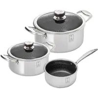 Hensslers Topf-Set , silber (silberfarben), Töpfe, Topf-Set, Mehrschichtmaterial für hohe Beständigkeit und Kratzfestigkeit