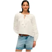 Superdry für Damen. W6012022A Weiße Ibiza-Spitzenbluse (XS), Lässig, Baumwolle, Langarm