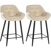CLP 2er Set Barhocker Gibson - Tresenstuhl Mit Fußstütze - 2 x Tresenhocker Gepolstert, Farbe: creme, Material: Stoff