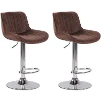 CLP 2er Set Barhocker Lentini Samt drehbar und höhenverstellbar - Farbe: braun, Gestellfarbe: chrom