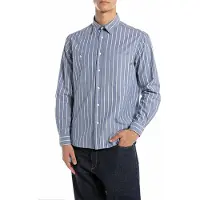 Replay für Herren. M4153.000.52852 Garngefärbtes Hemd blau (XL), Lässig, Klassisch, Polyester, Langarm