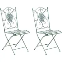 CLP 2er-Set Gartenstuhl Sibell im Landhausstil, aus Metall mit klappbarem Design, ideal für Terrasse oder Balkon, in 6 Farben erhältlich, Farbe: antik-grün