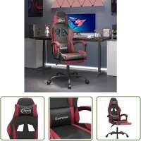 The Living Store Gaming-Stuhl mit Fußstütze Drehbar Schwarz & Weinrot Kunstleder