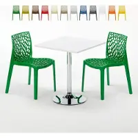 GRAND SOLEIL Weiß Quadratisch Tisch und 2 Stühle Farbiges Polypropylen-Innenmastenset Gruvyer Cocktail - Grün