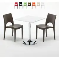 GRAND SOLEIL Weiß Quadratisch Tisch und 2 Stühle Farbiges Polypropylen-Innenmastenset Paris Cocktail - Braun