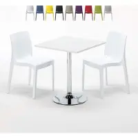 GRAND SOLEIL Weiß Quadratisch Tisch und 2 Stühle Farbiges Polypropylen-Innenmastenset Ice Cocktail - Weiß