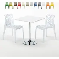 GRAND SOLEIL Weiß Quadratisch Tisch und 2 Stühle Farbiges Polypropylen-Innenmastenset Gruvyer Cocktail - Weiß