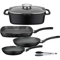 GSW Topf-Set "Gourmet Granit" Set, 1 Bräter, 1 Grillpfanne Ø 28cm, je 1 Bratpfanne Ø 20/24cm, 1 Kochzange, 5 Stk. tlg. Aluminiumguss