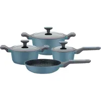 GSW Topf-Set "Blue Granit" Set, Kochtopf 20/24 cm, 1 Stielkasserolle 16 cm, 1 Bratpfanne 24 cm, 7 Stk. tlg. Aluminiumguss