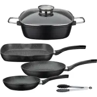 GSW Topf-Set "Gourmet Granit" Set, 1 x Bräter, 1x Grillpfanne 28x28 cm, je 1x Bratpfanne Ø 20/24 cm, 5 Stk. tlg. Aluminiumguss