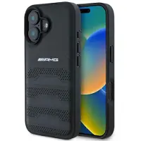 Mercedes AMG AMHCP16SGSEBK iPhone 16 6.1" czarny/black hardcase Leather Debossed Lines Black Logo