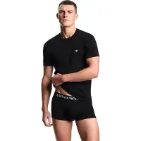 Emporio Armani für Herren. EM000379_AF14133 Eng anliegendes schwarzes Heim-T-Shirt aus elastischem Strick (L), Lässig, Heimtextilien, Baumwo