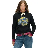 Superdry für Damen. W2012535A Kapuzenpullover Floral Schwarz (XS), Lässig, Baumwolle, Langarm