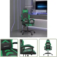 The Living Store Gaming-Stuhl Drehbar Schwarz und Grün Kunstleder