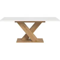 Ebuy24 Motion Esstisch X-Fuß 90x150/190cm inkl. 1 Einlegeplatte weiß, Eiche Nachbildung.