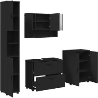 vidaXL Badezimmermöbel-Set 4 stk. Schwarz 35 x 30 x 192 cm
