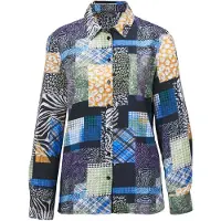 Goldner Patchworkbluse mit Allover-Druck in marine / gemustert | Gr.: 48