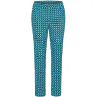 Goldner Stoffhose "Druckhose mit Minimaldessin", Damen, Gr. 42, N-Gr, blau (marine, gemustert), Obermaterial: 89% Polyester PES. 11% Elasthan EL., Hosen Stoffhose, L-förmige Eingrifftaschen