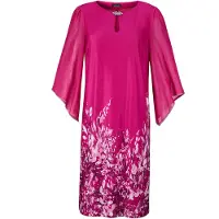 Goldner Kurzgröße: Pinkes elegantes Kleid mit 3/4-Arm aus Chiffon in pink / geblümt | Gr.: 24