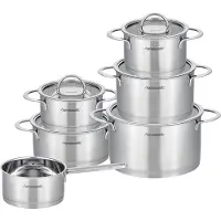 Hanseatic Topf-Set "" Set, Fleischtopf 16/20/24 cm, Bratentopf 16/20 cm, Stielkasserolle 16 cm, 11 Stk. tlg. Edelstahl 18/10