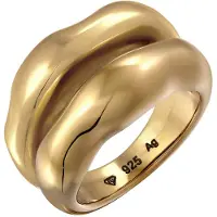 Elli Silberring PREMIUM "Ring Bandring Bicolor Organic Look 925 Sterling Silber vergoldet" Gr. 54, gold, Fingerringe, Damen, 54, Silber 925 (Sterlingsilber), Silberring