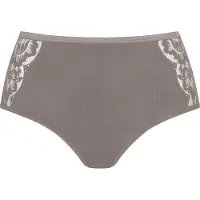 Mey Taillenslip "Wool Love", Damen, Gr. XXL/XXXL, grau (deep taupe), Obermaterial: 70% Schurwolle, 30% Seide, körpernah, Unterhosen Taillenslip, florale Spitze, Merino-Schurwolle, wärmend