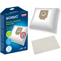 WORWO HMB04, Staubbeutel, Zylinder-Vakuum, Weiß, Amica VL 4011 Tivano; Bluesky BAP 1500; Concept VP-8220; Fakir 20 01 805, 20 11 805, 20 47 805, A..., Karton mit Aufhänger, 4 Stück(e)