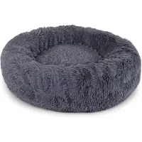 Lionto Donut Hundebett, rundes Hundesofa mit Plüschbezug & Anti-Rutsch-Noppen, weich & gemütlich, 50 cm Durchmesser, dunkelgrau