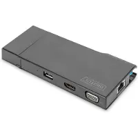 Digitus Universelle Docking Station, USB 3.0, Travel, Kabelgebunden, USB 3.2 Gen 1 (3.1 Gen 1) Type-A, 1000 Mbit/s, Schwarz, MicroSD (TransFlash), SD, 3840 x 2160 Pixel