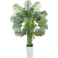 Vevor Künstliche Areca-Palme, 1,8 m, künstliche tropische Palmenpflanzen mit weißem, hohem Pflanzgefäß, Kunstseidenpflanze im Topf, Kunstbaum für Veranden, Wohnzimmer, Terrassen Zuhause, Büro