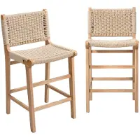 Sweeek - 2er-Set Barhocker aus Heveaholz mit Seilbespannung - Natur