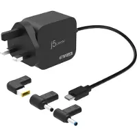 J5CREATE JUP1565DCE3A-EN GaN-PD-USB-C-Mini-Ladegerät mit 67 Watt und 3 EU-konformen DC-Steckverbindertypen, Schwarz