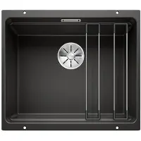 BLANCO ETAGON 500-U, SILGRANIT, schwarz, ohne Ablauffernbedienung, mit Zubehör, keine Beckenlage, 600 mm Untermaß, Aufsatzwanne, Rechteckig, Silgranit, Schwarz, 1 Becken, Rechteckig