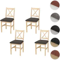 Mendler 4er-Set Esszimmerstuhl HWC-F77, Lehnstuhl Küchenstuhl Stuhl, Massiv-Holz Stoff Landhaus natur, Polster schwarz