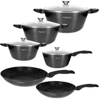 Cheffinger CF-FA1010: 10-Teiliges Marmorbeschichtetes Kochgeschirr-Set Schwarz