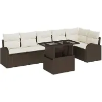vidaXL Gartensofa-set 7 stk. Braun und Creme Poly-Rattan
