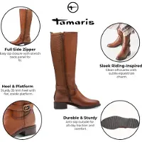 Tamaris Stiefel , Damen, Gr. 39, wärmend, XS-Schaft, braun (cognac), Leder, Lederimitat, unifarben, used, Schuhe Stiefel, Blockabsatz, Langschaftstiefel mit XS-Schaft und Stretchfunktion, Topseller