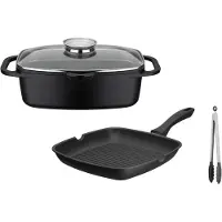 GSW Topf-Set "Gourmet Granit Grillmeister" Set, 1 x Bräter, H. 11,5 cm, 1x Grillpfanne 28 x 28 cm, H. 4,4 cm, 4 Stk. tlg. Aluminiumguss