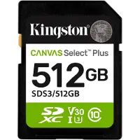 Kingston Technology 512GB SDXC Canvas Select Plus Gen3 150MB/s C10 UHS-I U3 V30, 512 GB, SD, Klasse 10, UHS-I, 150 MB/s, Class 3 (U3)