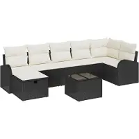 vidaXL Sofa Set mit Kissen mit Speicher Schwarz und Creme Poly-Rattan