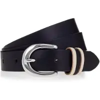 Tamaris Ledergürtel , Damen, Gr. 80, schwarz, Rindsleder, Gürtel Ledergürtel, mit Dreifach-Schlaufe verziert