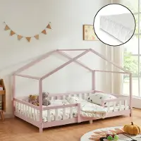 En.casa Kinderbett 'Treviolo' mit Matratze und Rausfallschutz 140x200cm Rosa / Weiß