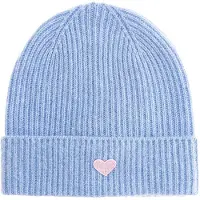 Zwillingsherz Beanie "Beanie with Heart-Patch", Damen, blau (hellblau), Rippstrick, Wolle, unifarben, Mützen Beanie, Rippstrick, mit breitem Umschlag, wärmend