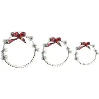 Beliani Weihnachtsdekoration 3er Set Weiß aus Tannenholz Weihnachtskranz Wandkranz LED Lichter Handgefertigt Weihnachten
