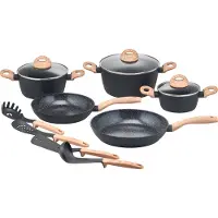 My Home Topf-Set "Genlis" Set, Kochtopf 16/20/24 cm, Bratpfanne 24/28 cm + 4-tlg. Küchenhelfer-Set, 12 Stk. tlg. Aluminium