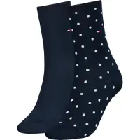 Tommy Hilfiger Socken "TH WOMEN SOCK DOT 2P", Damen, Gr. 39-42, blau (midnight blau), Baumwollmischung, gepunktet, uni, normal, Socken Socken, mit feinem Rippenbündchen und Logostickerei