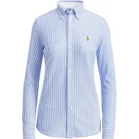 Ralph Lauren für Damen. 211664416002 Oxford-Strickhemd mit blauen Streifen (L), Lässig, Baumwolle, Langarm